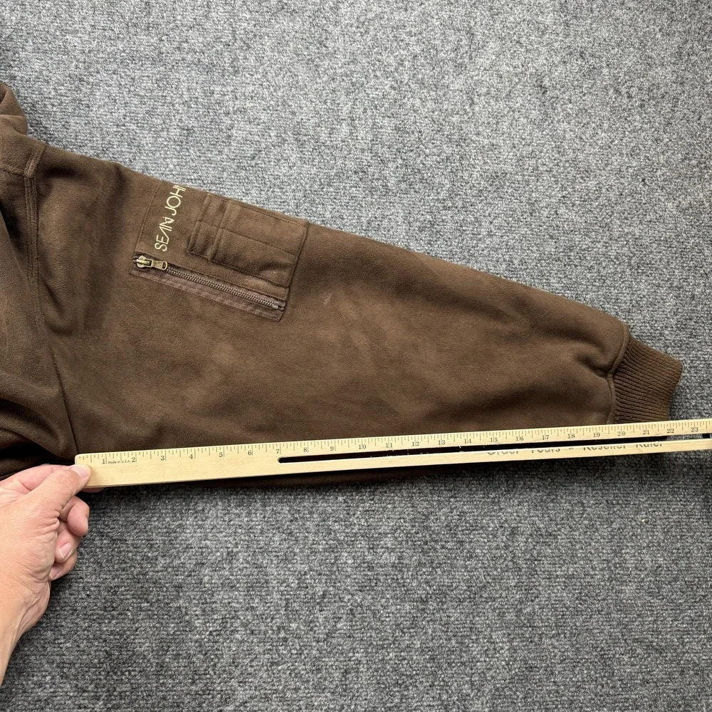 Sean John Jacket Mens XL Brown Faux Suede Bomber Full Zip Embroidered‎ Pockets - Picture 8 of 9